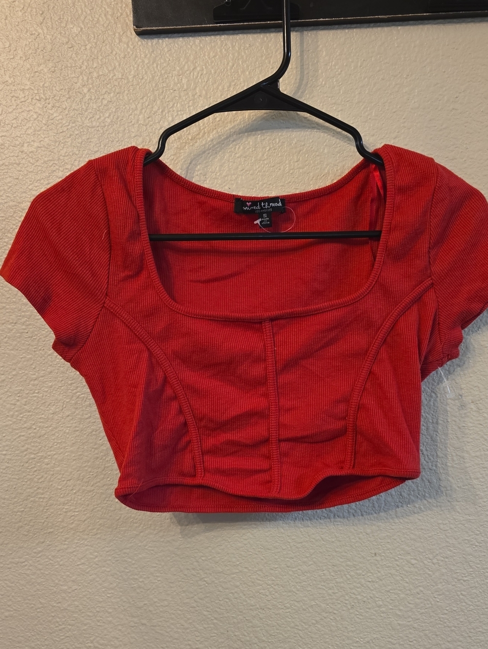 wild fable Red Ribbed Square-Neck Crop Top